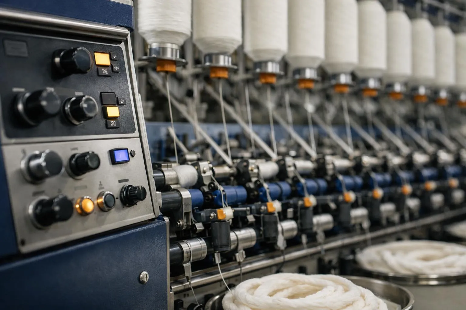 Panneau de contrôle industriel avec de nombreux boutons et commandes.