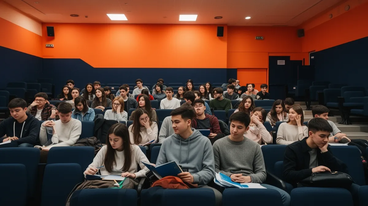 Salle de classe remplie d'étudiants concentrés sur leurs études.