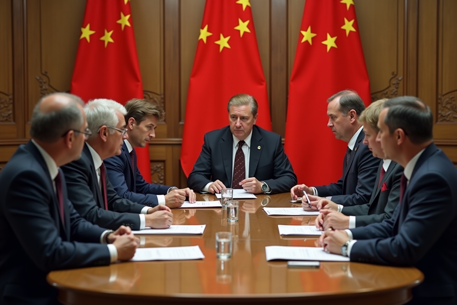 Réunion de dirigeants politiques chinois autour d'une table.