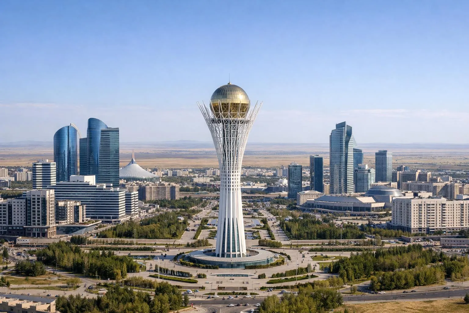 Tour Baïterek, monument emblématique de la ville d'Astana, Kazakhstan.